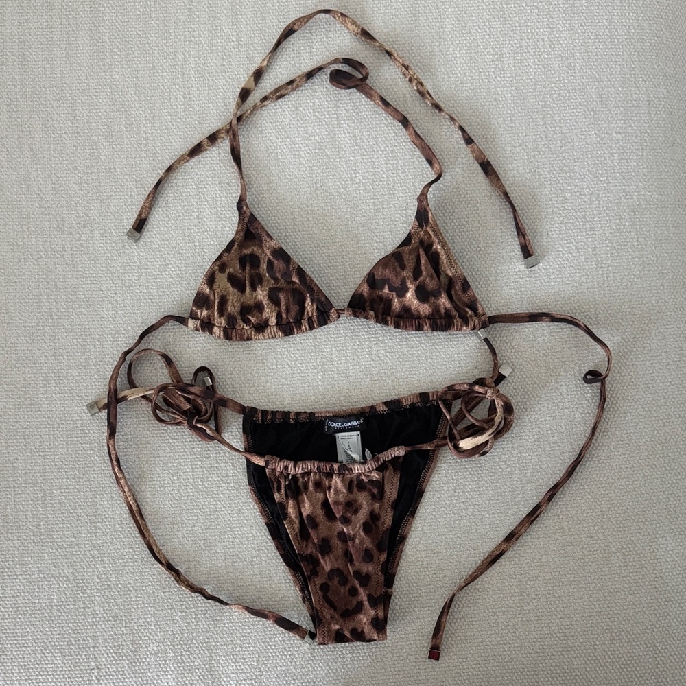 Dolce & Gabbana Brown Leopard Print Triangle Bikini